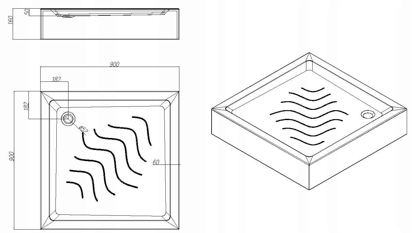Brodzik kwadratowy 90x90 + OBUDOWA + SYFON + NOGA Kształt kwadratowy