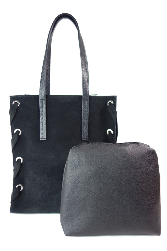 DUŻA WŁOSKA TORBA SHOPPER NA RAMIĘ ZAMSZ CAMEL Kolor okuć srebrny