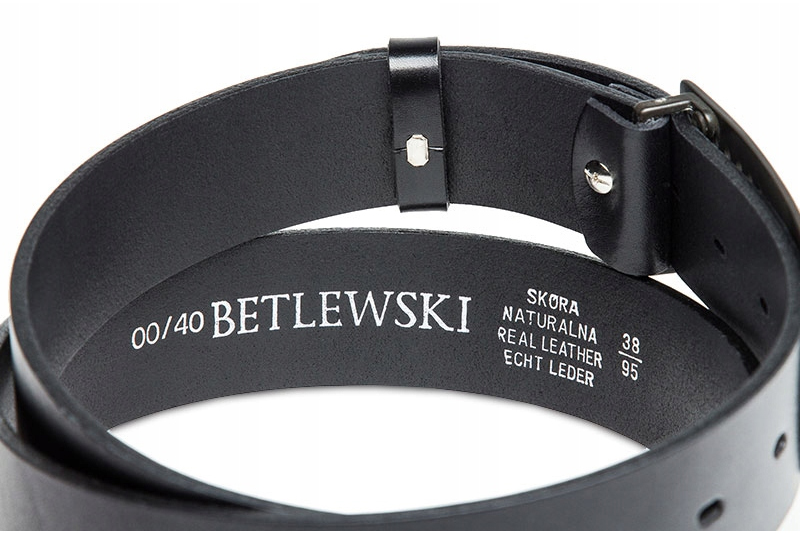 PASEK SKÓRZANY MĘSKI Betlewski czarny klamra skóra pas w pudełku na prezent Kolekcja NEVADA