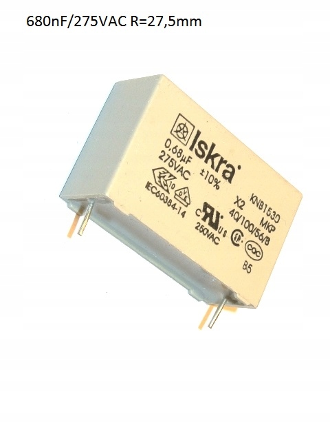 

Kondensator 680nF 275VAC Mkp Iskra R-27,5mm x2szt