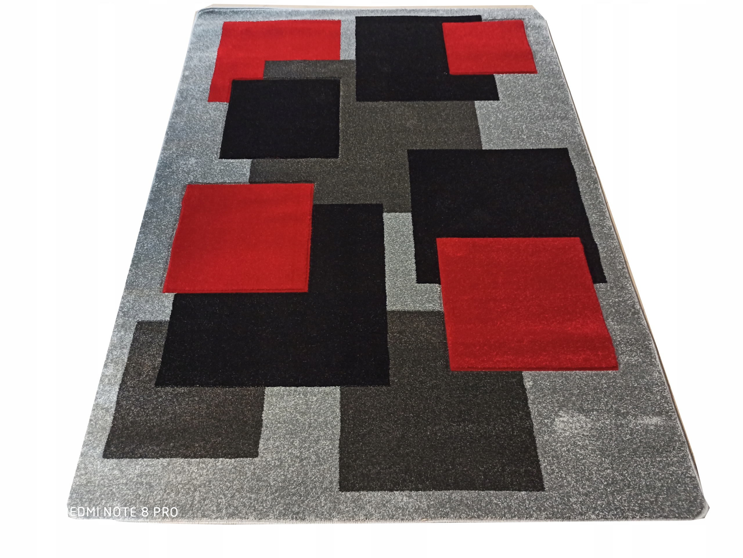

Dywan Fushe 160X220 Kwadraty Szaro Czerwone 3D