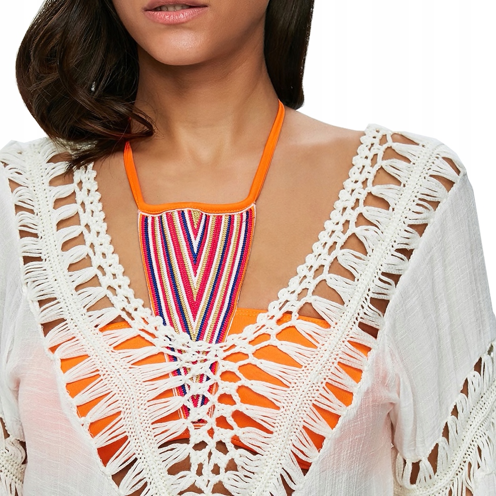 LETNIA TUNIKA PLAŻOWA BOHO PAREO SUKIENKA OVERSIZE Wzór dominujący bez wzoru