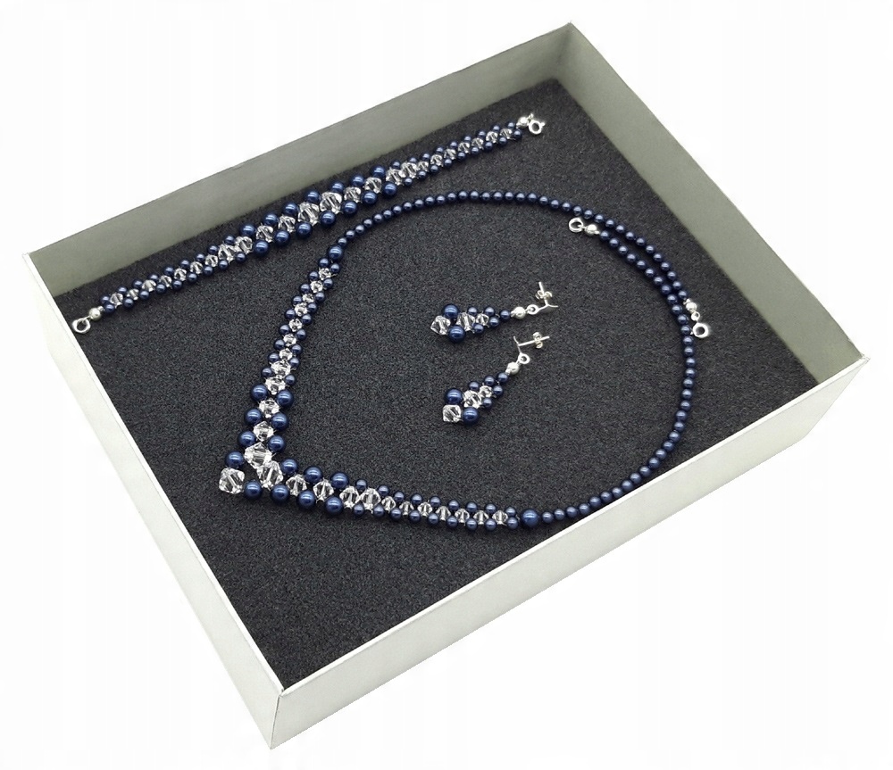 

komplet Swarovski elem. biżuteria Srebro perły