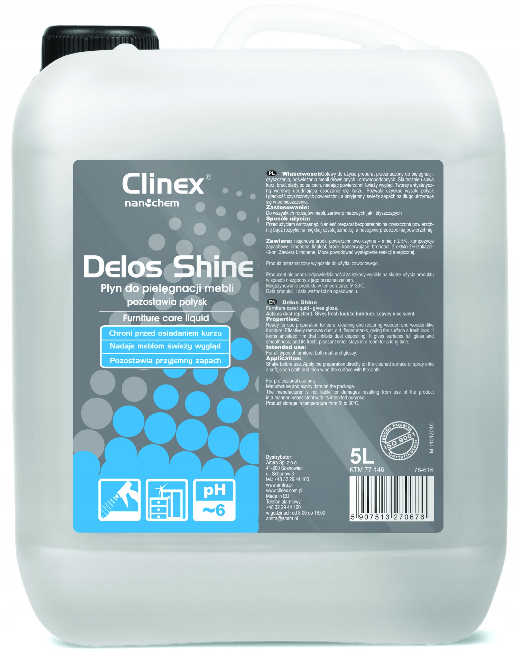 

Clinex Delos Shine Do Pielęgnacji Mebli Połysk 5L