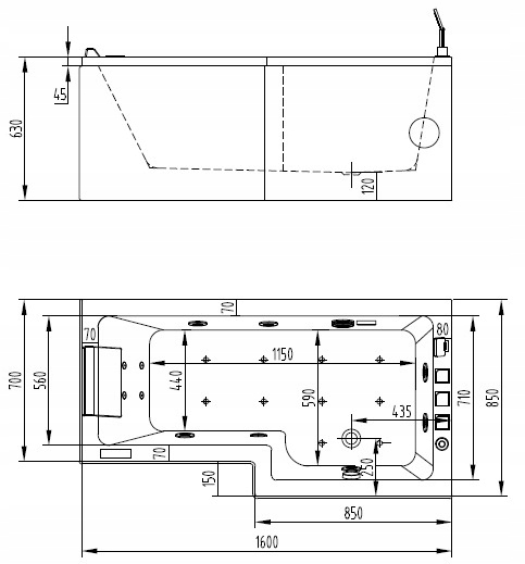 LUKSUSOWA WANNA Z HYDROMASAŻEM I KABINĄ / PARAWANEM 160 CM + DOSTAWA GRATIS Linia MEGA-6AL