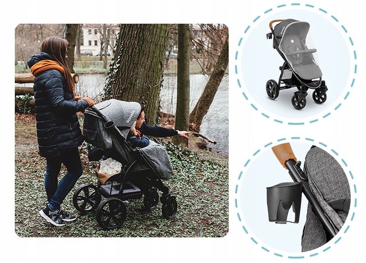 WÓZEK SPACEROWY LIONELO ANNET MOSKITIERA DUŻE KOŁA Kolor Odcienie szarości i srebra Wielokolorowy Inny