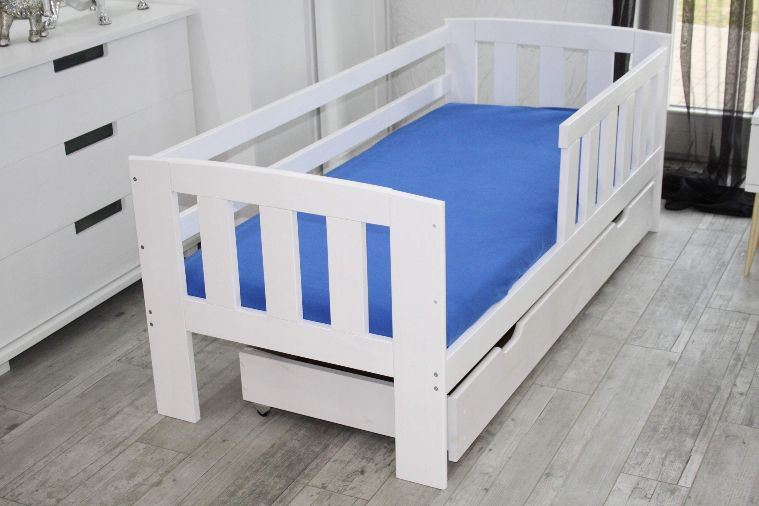 Łóżko DZIECIĘCE białe MAJA 70x160 MATERAC SZUFLADA Długość mebla 160 cm