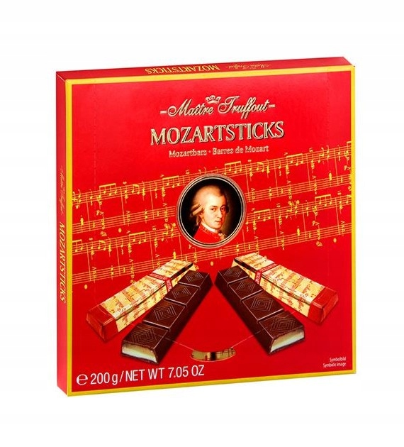Czekoladki Maitre Truffout Mozartsticks o smaku marcepanu i pistacji 200 g