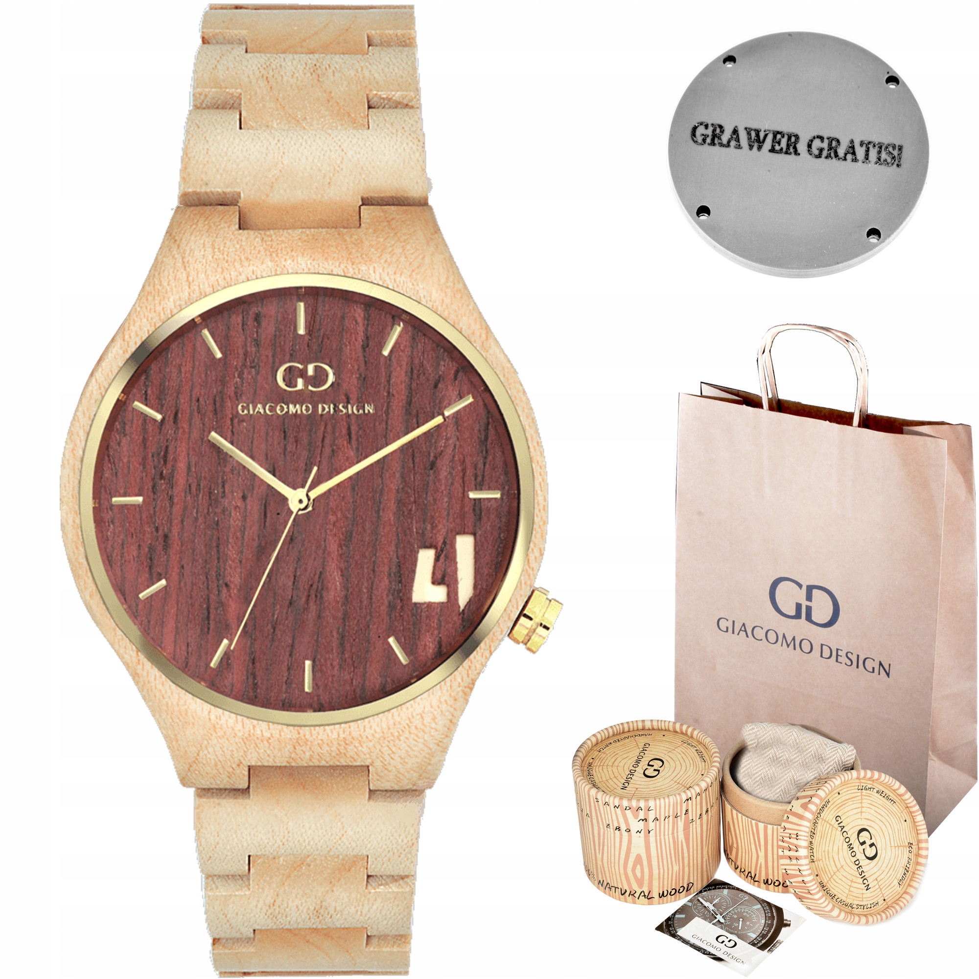 

Drewniany zegarek damski Giacomo Design GD08 Wzory