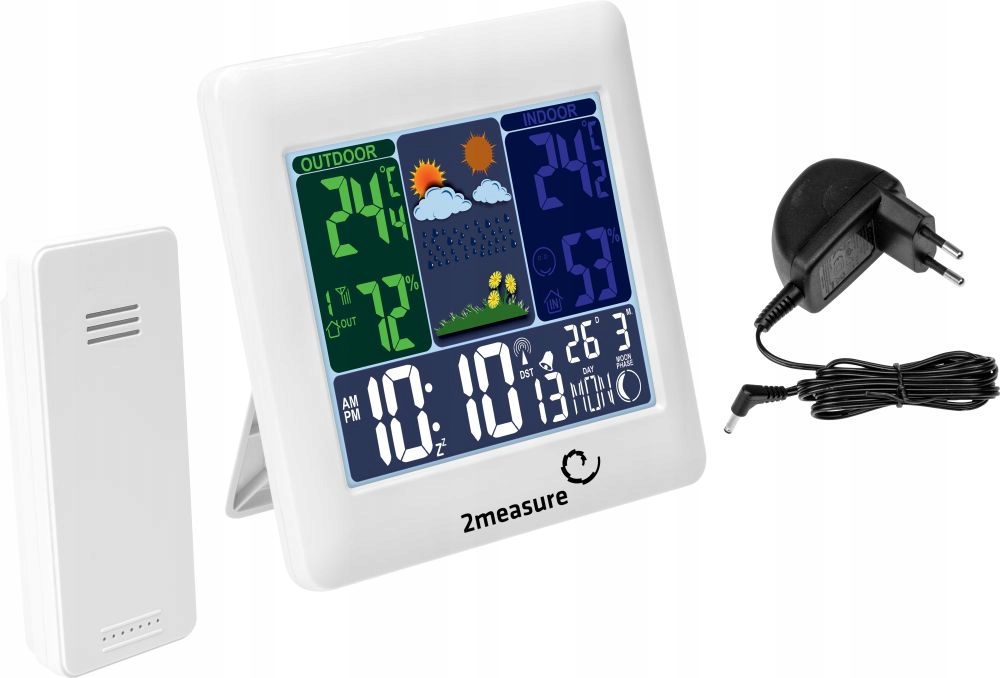 STACJA POGODY HIGROMETR TERMOMETR ZEGAR 3 CZUJNIKI