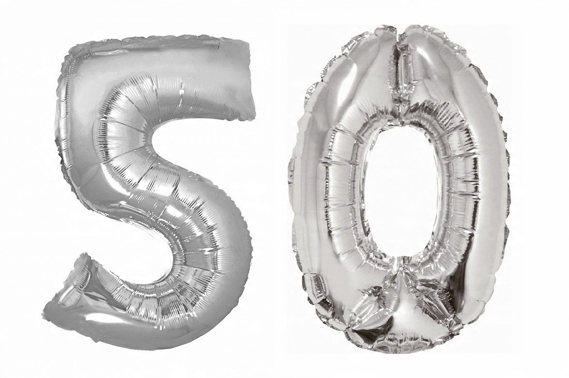 

Srebrne Balony Foliowe Cyfry 50 urodziny 80CM