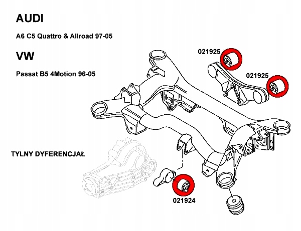 TULEJA TULEJE Dyfra Mostu VW PASSAT B5 4motion 4x4 Producent części Strongflex