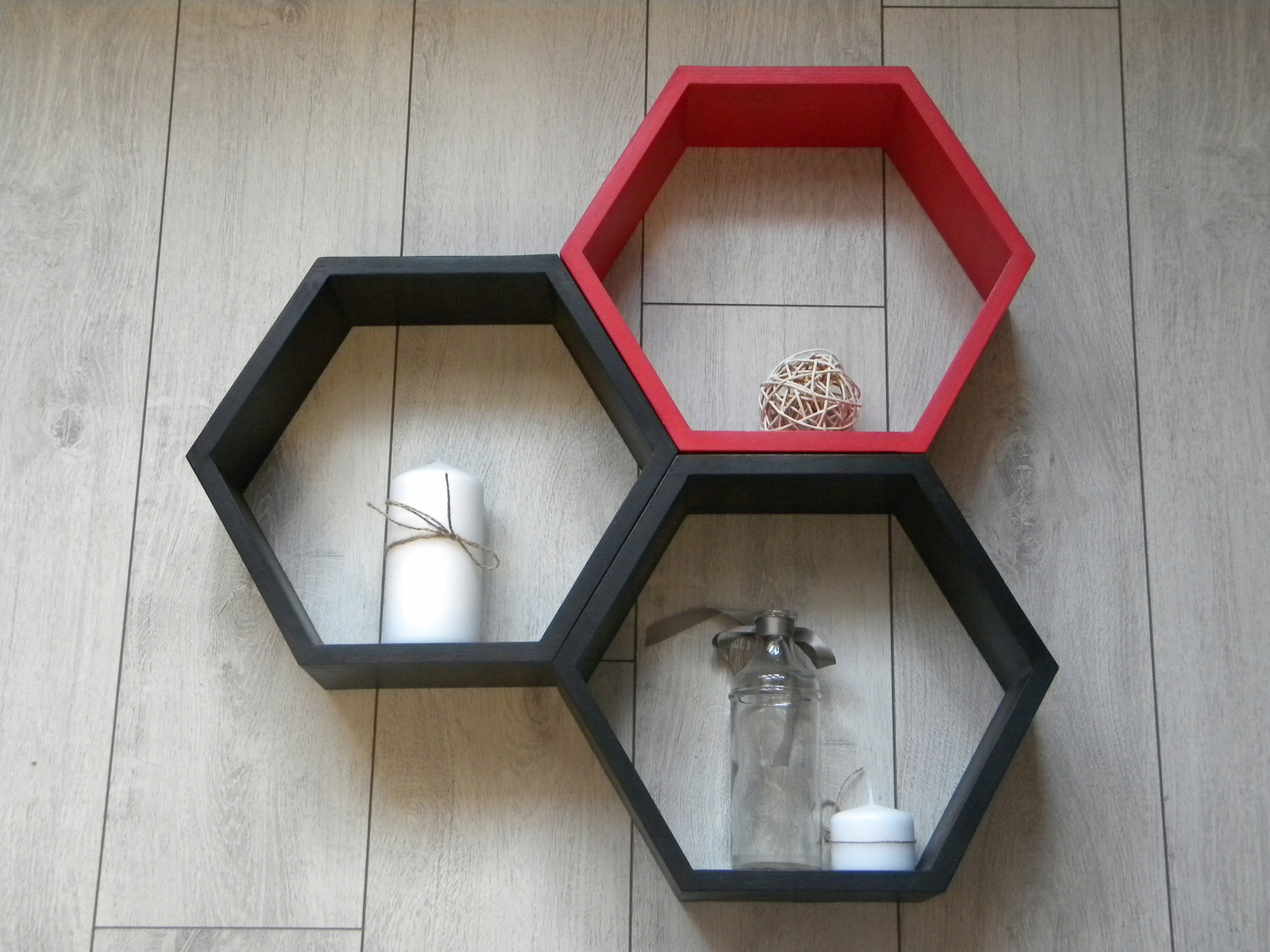 Drevená Polica Včelí Plást Hexagon Sada 3 Kusov