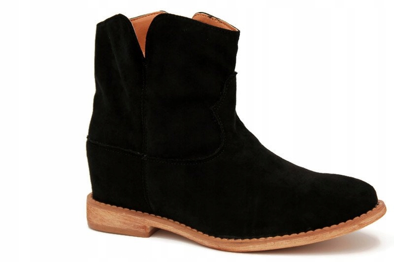 CZARNE BOTKI ZAMSZOWE KOWBOJKI KOTURNA R.40