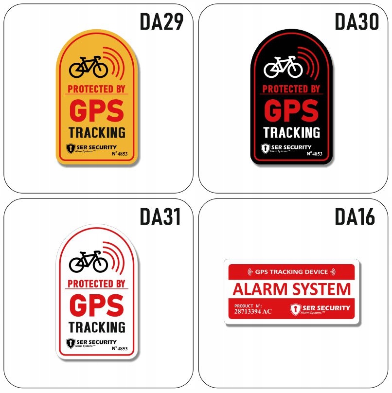 Naklejka ostrzegawcz GPS TRACKER ALARM SYSTEM DA35 Szerokość 100 mm