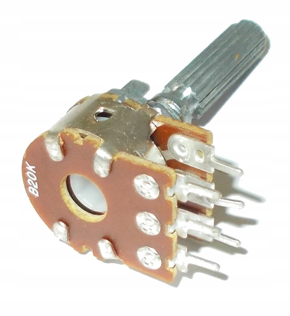 

Potencjometr Obrotowy 2x 20k B20k oś 30mm (3838)
