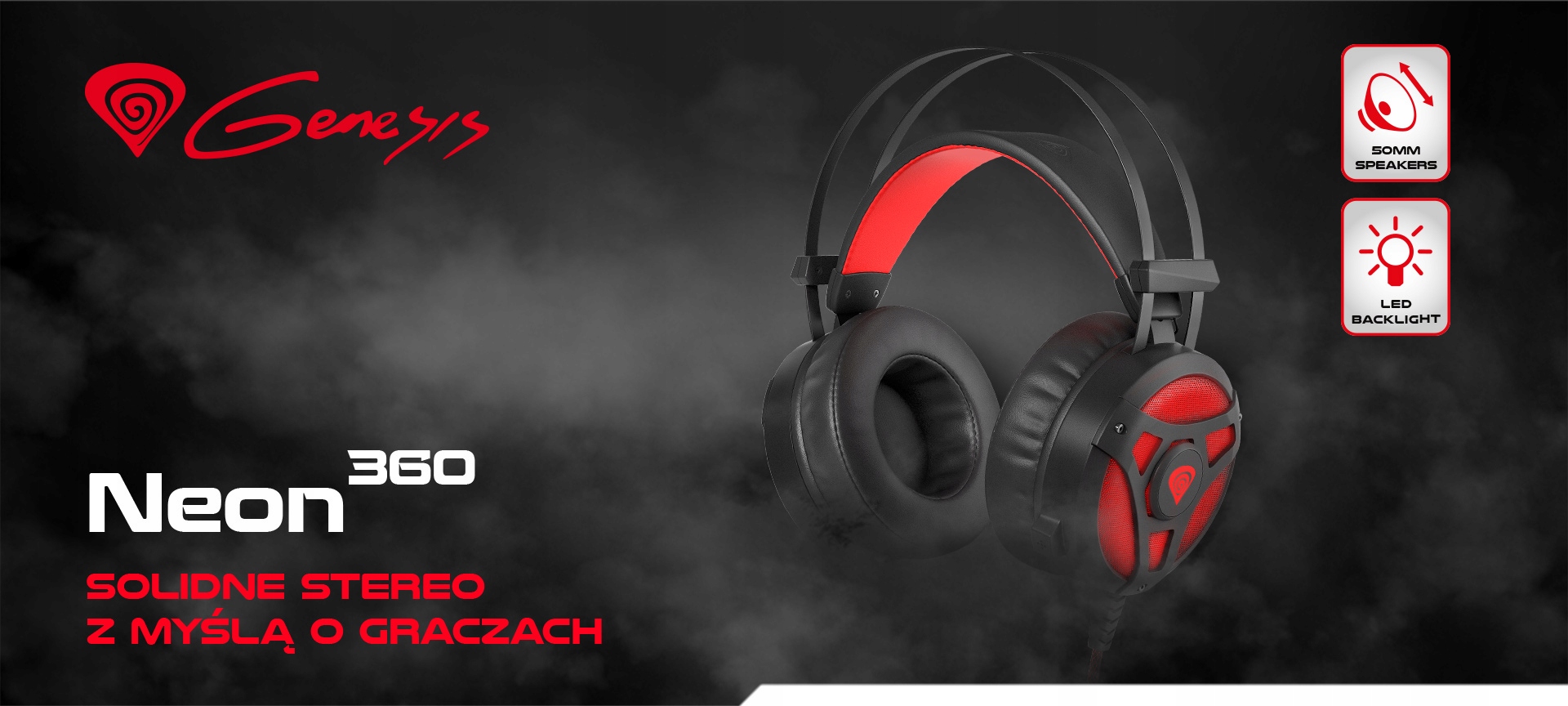 SŁUCHAWKI GAMING GENESIS NEON 360 Z PODŚWIETLENIEM Mikrofon tak