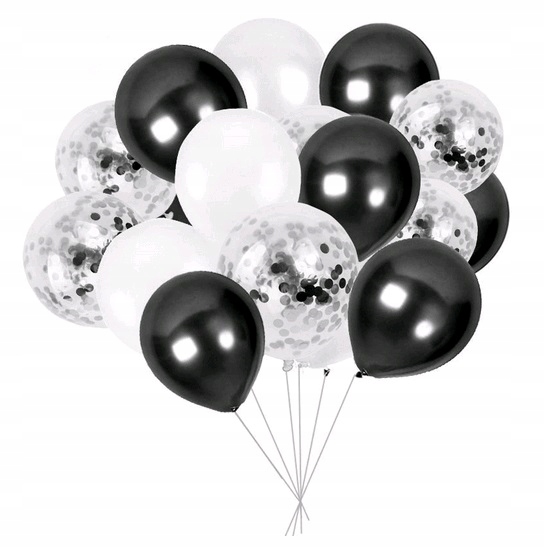 

Balony z konfetti bukiet balonów czarne srebrne 15