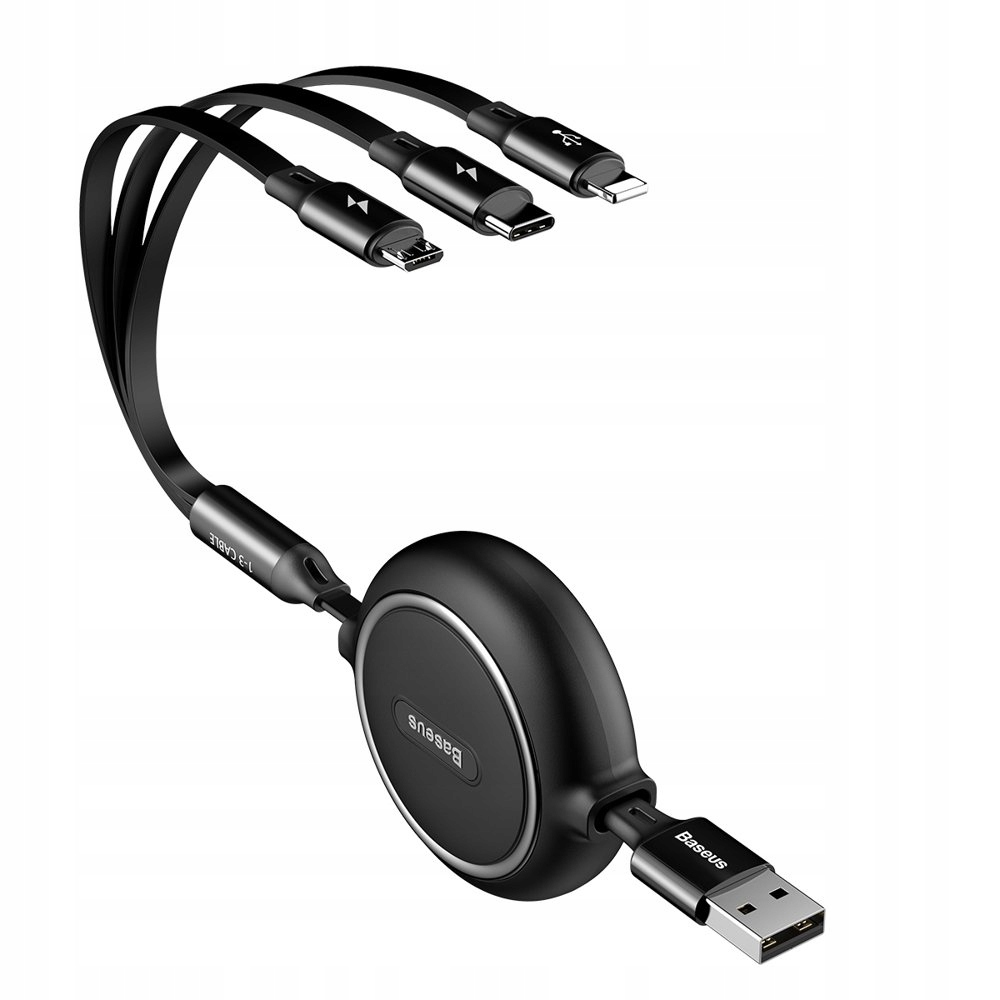 BASEUS SZYBKI KABEL ZWIJANY PRZEWÓD 3W1 USB - micro/Lightning/USB-C 3.5A Marka Baseus