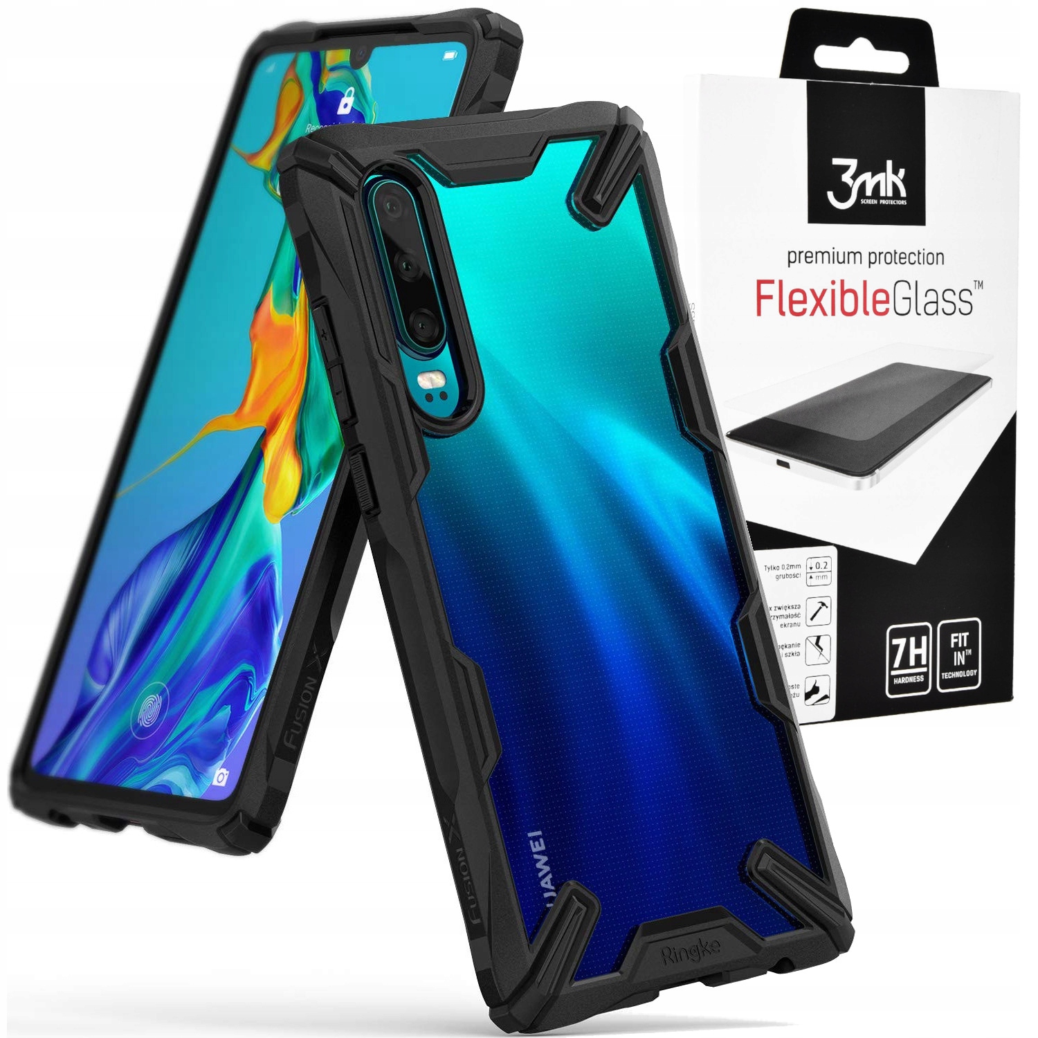 

Etui Ringke + szkło 3mk do Huawei P30, cover F X