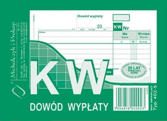 

402-5 Kw Dowód Wypłaty A6 Kasowe Bankowe