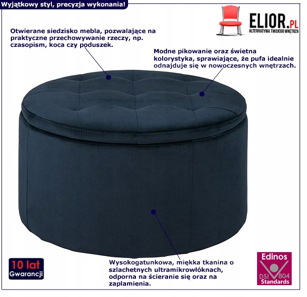 ==OTWIERANA PUFA OKRĄGŁA Z POJEMNIKIEM NIEBIESKA== Kolekcja Elior