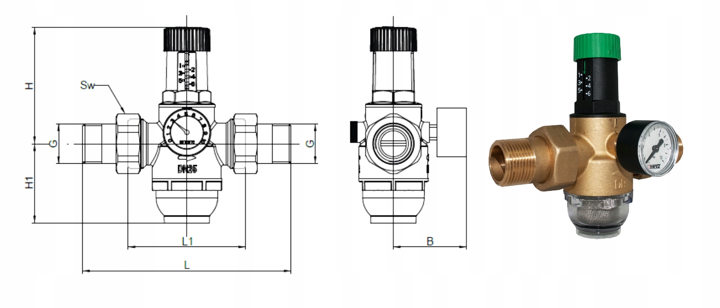 REDUKTOR CIŚNIENIA REGULATOR HERZ Z FILTREM 1 CAL Kod producenta 1268213