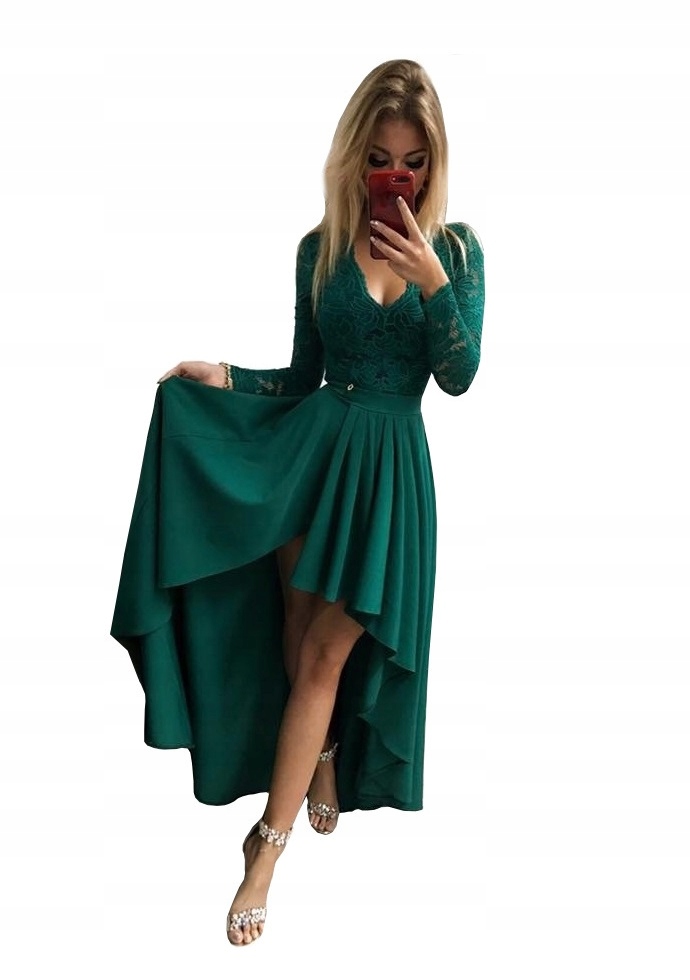 Лорен Зеленое длинное платье с кружевной горе м