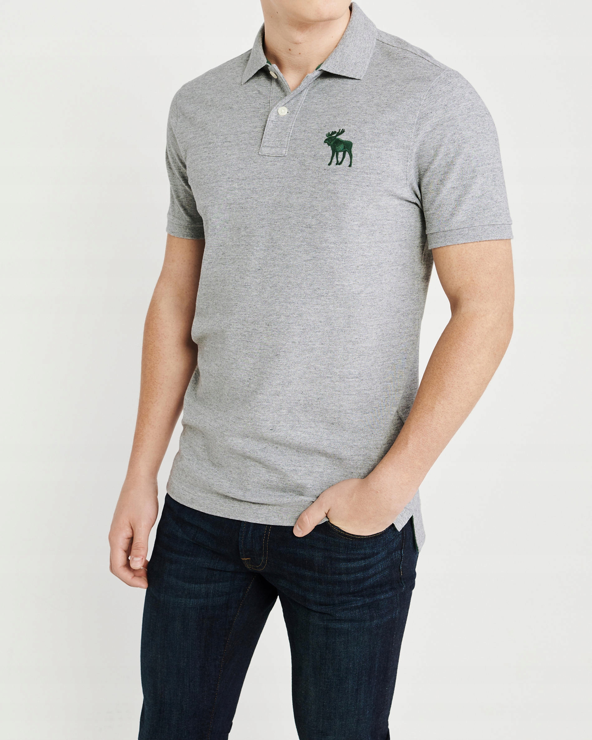 A&F ~ SZARA KOSZULKA POLO ~ BIG LOGO ~ M Rozmiar M