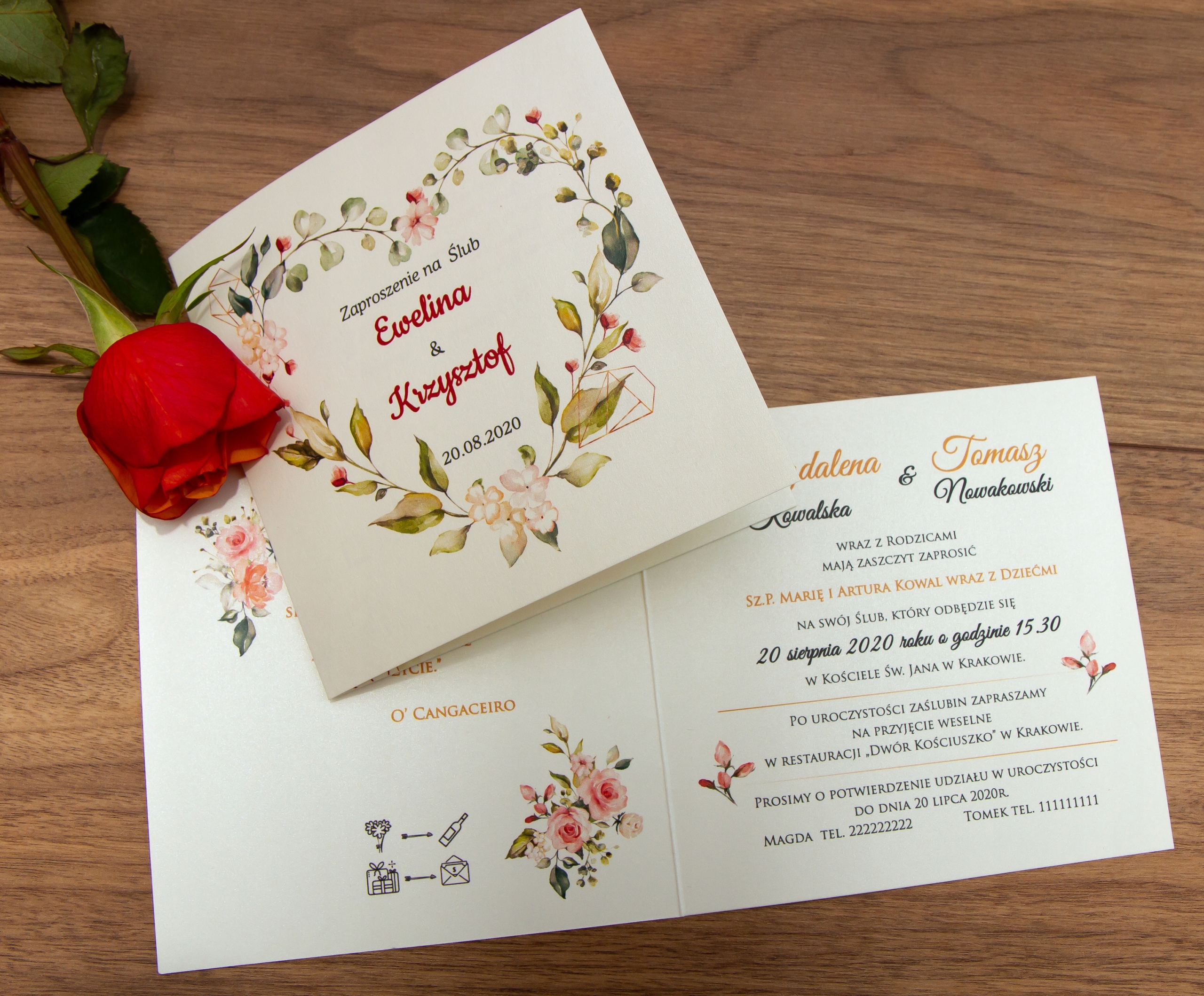 Zaproszenia ślubne na ślub BOHO papier perłowy Kolor dominujący ecru