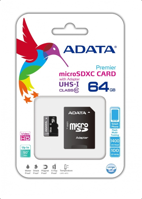 

Karta Pamięci Sdxc Adata 64GB UHS-1 C10 + Adapter