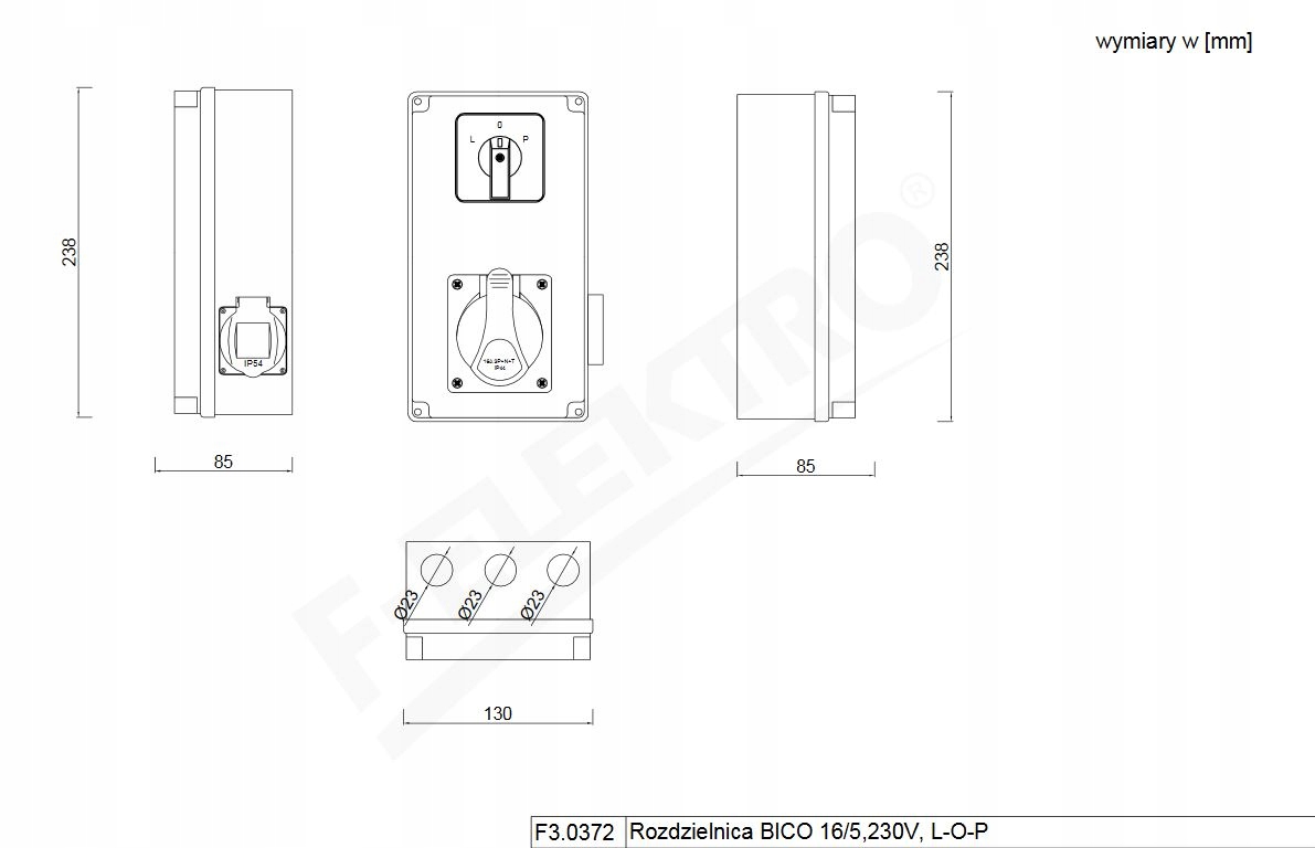 Rozdzielnica BICO 16A 5p, 230V, L/P Rodzaj rozdzielnica