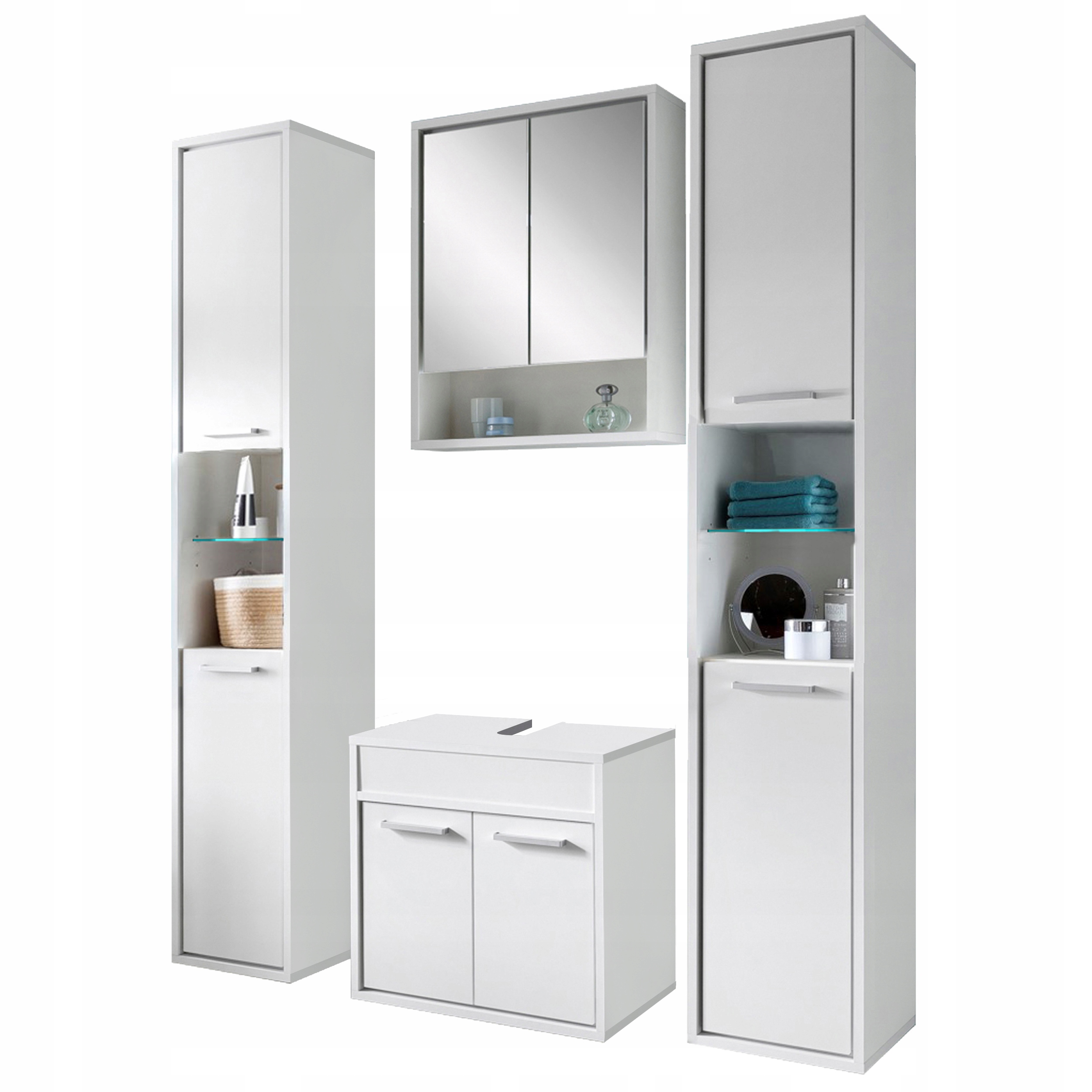 Biely nábytok pre kúpeľňa počítadlá, umývadlo, zrkadlo LUNA