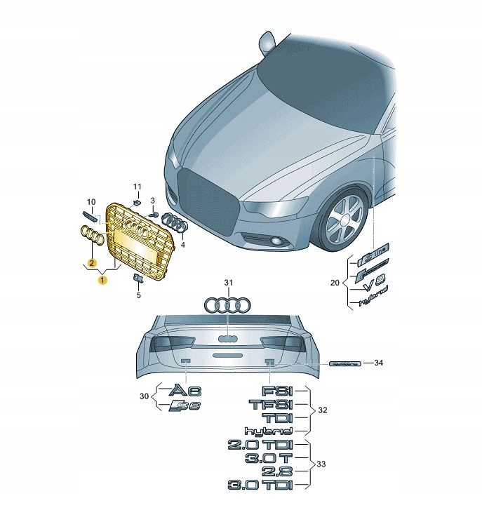 решетка радиатора Audi OE черный s-line перед