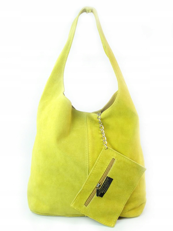 

Zamszowy Worek Włoska Skóra Shopper Bag Żółty