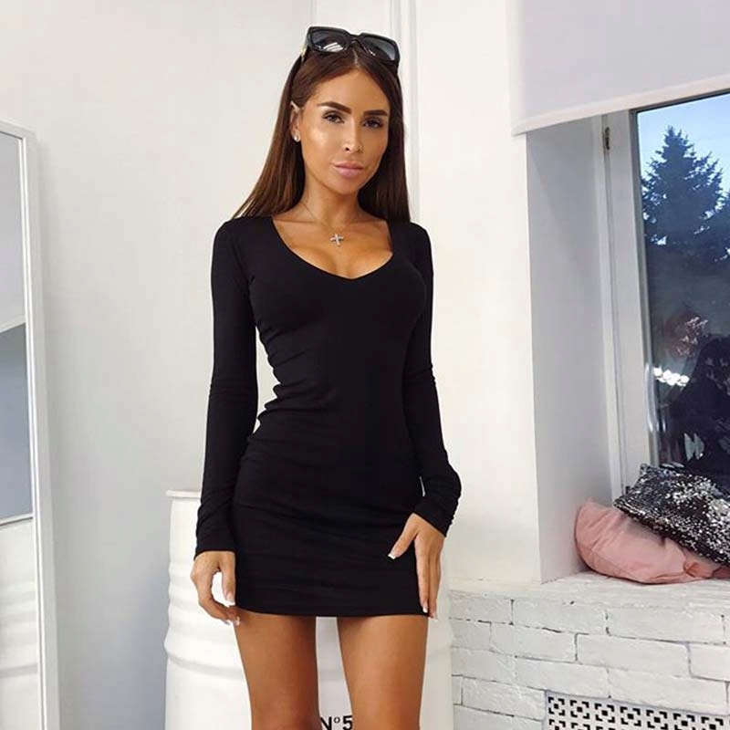 CZERWONA OŁÓWKOWA SUKIENKA MINI z DEKOLTEM ŚWIĘTA SYLWESTER PREZENT S/M Wzór dominujący bez wzoru