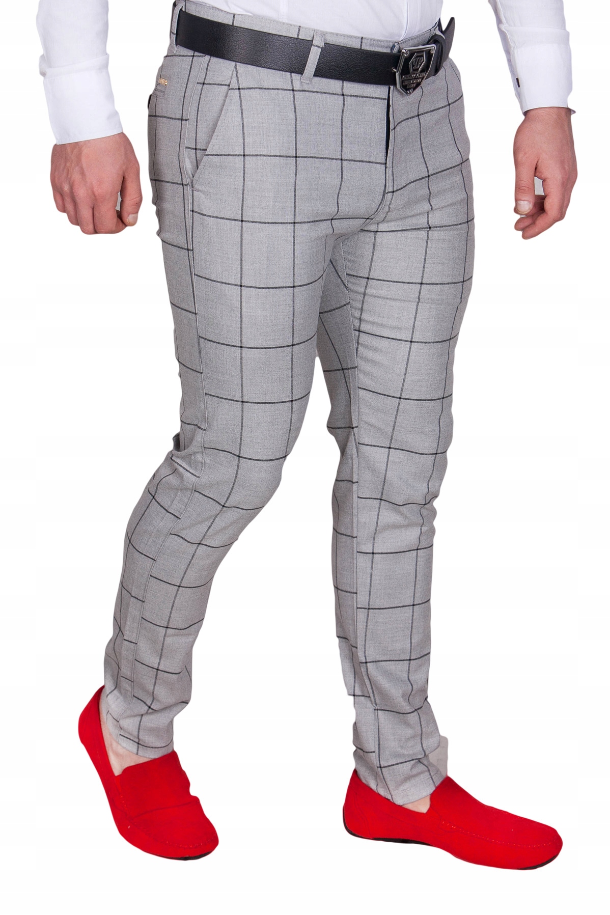 Spodnie męskie chinosy w kratę szare DJ-3 rozm. 32 Rozmiar 32