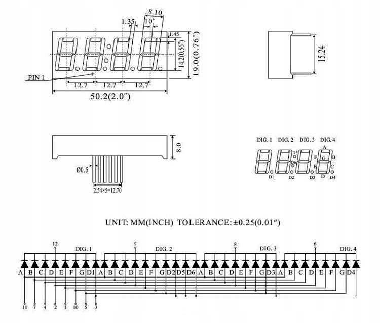 Wyświetlacz 4 Cyfrowy 7 Segmentowy Czerwony Katoda Kod producenta 056LED4D7S