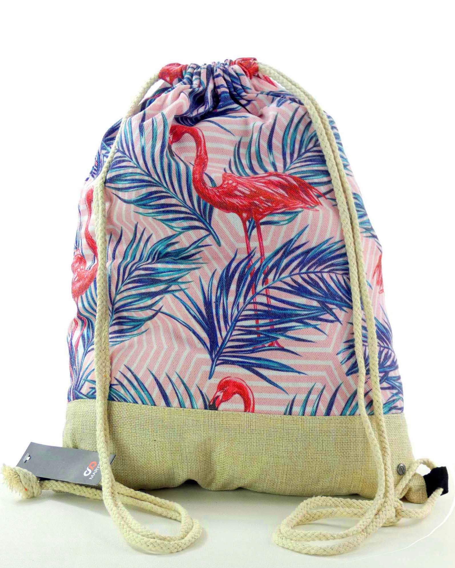 

Mocny duży worek plecak torba bag tkanina Flamingi