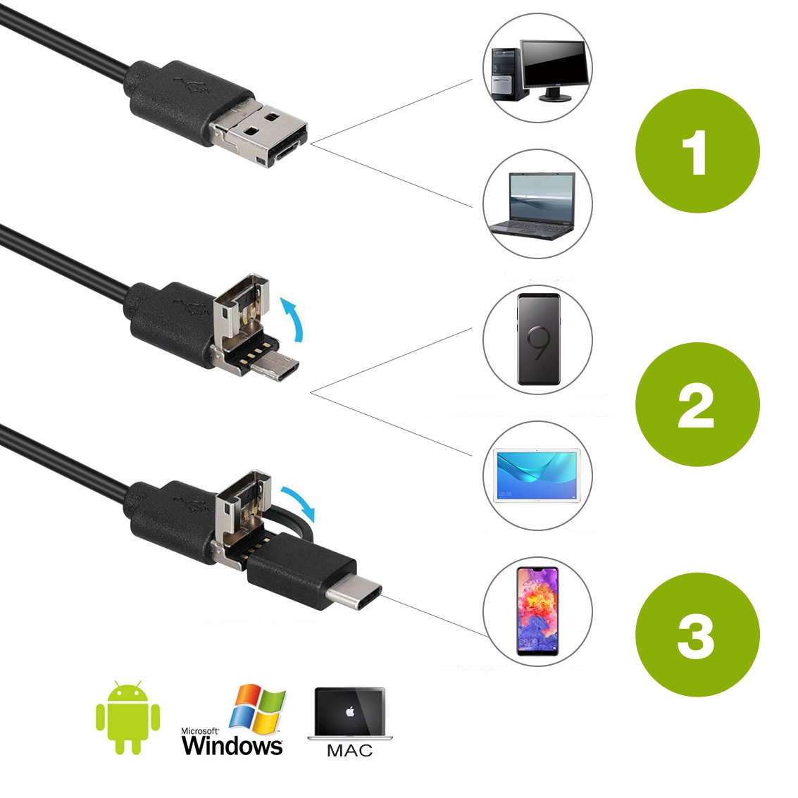 ENDOSKOP Kamera INSPEKCYJNA FHD 1080 ANDROID USB-C Marka MBG Line