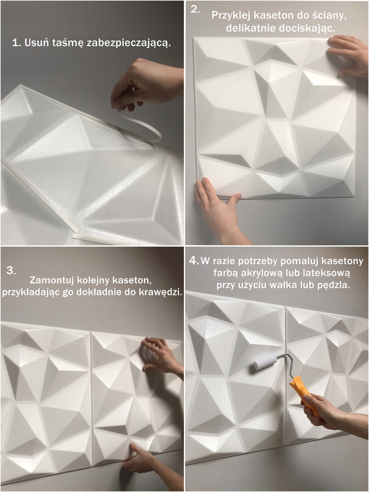 KASETON SAMOPRZYLEPNY PANEL ŚCIENNY DIAMENT BIAŁY Grubość 3 mm