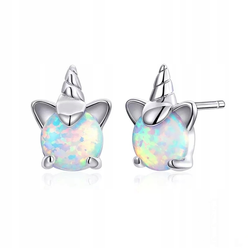 

Srebrne kolczyki Unicorn Jednorożec Opal S925