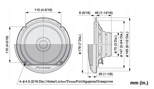 PIONEER TS-G1710F GŁOŚNIKI 2-STOŻKOWE 170MM 280W Waga produktu z opakowaniem jednostkowym 0.57 kg