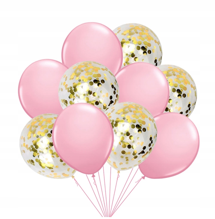 balony z KONFETTI ZŁOTE RÓŻOWE ROCZEK 18, 40 LAT