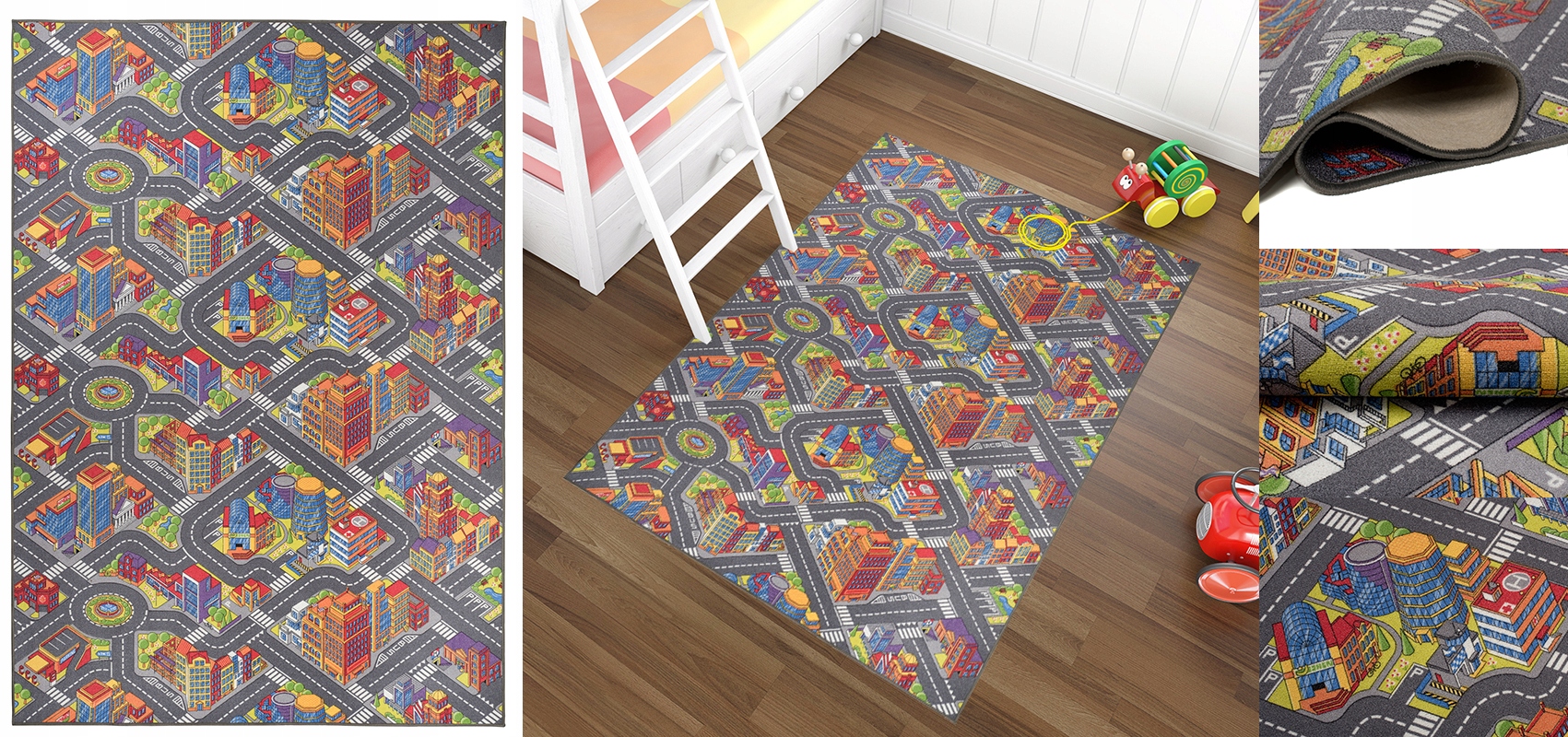 DYWAN DLA DZIECI 140x200 RÓŻOWE MIASTECZKO FARMA EAN 5903173282813