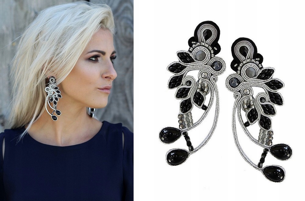 

Czarne Szare Srebrne Kolczyki Sutasz Długie Piękne