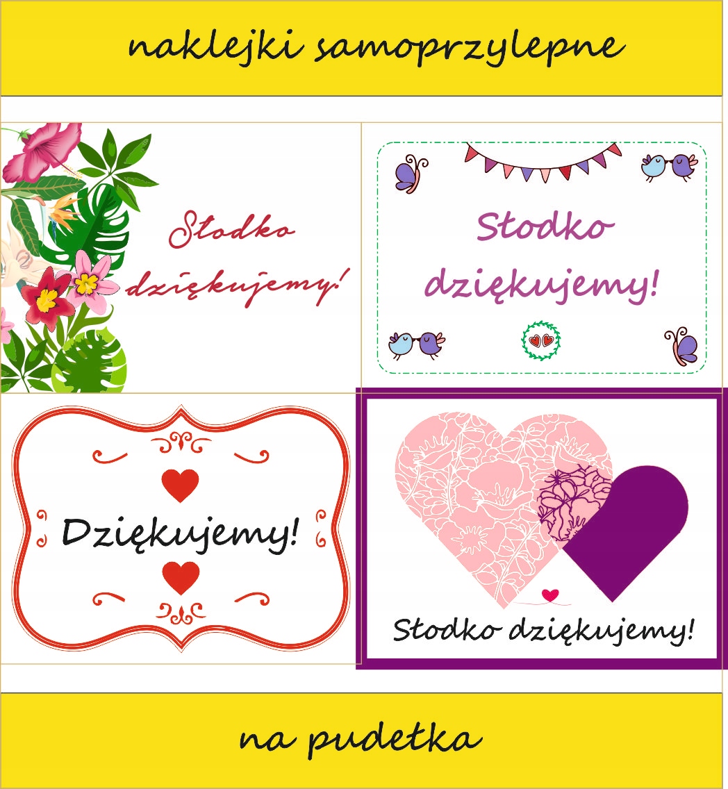 ETYKIETY NAKLEJKI NA PUDEŁKA CIASTO dla gości x 25
