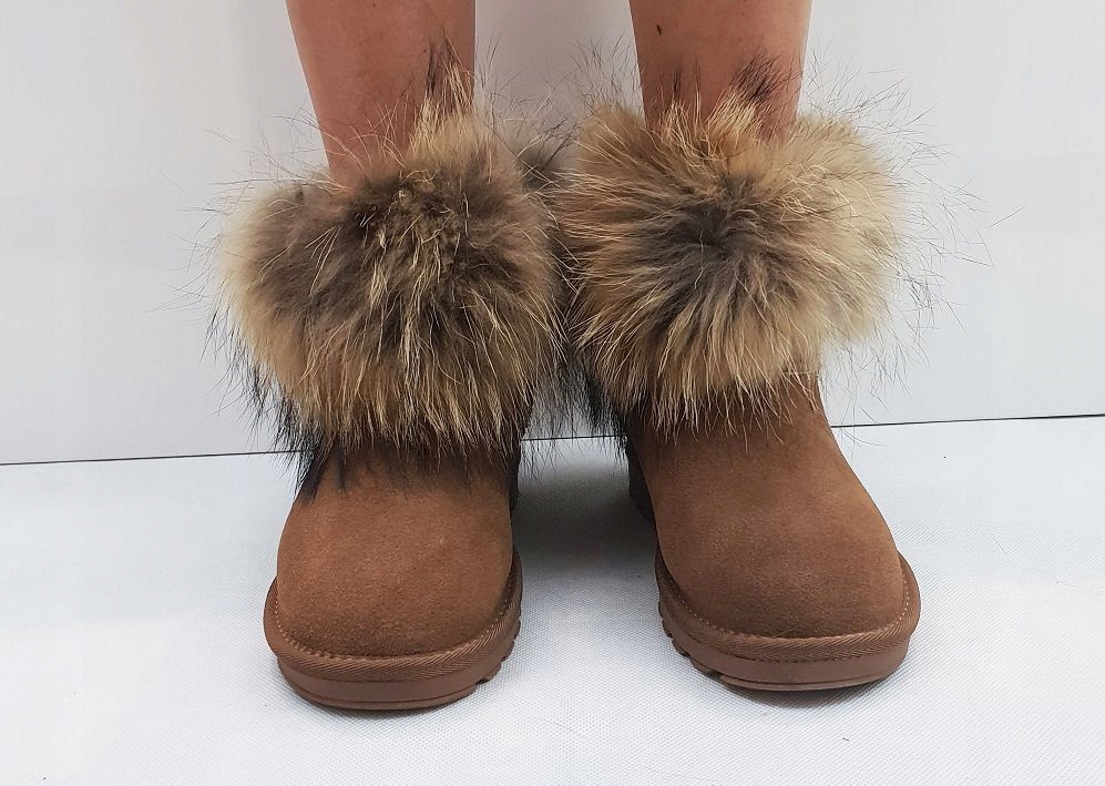BRĄZOWE SKÓRZANE ŚNIEGOWCE BUTY BOTKI Z FUTREM 39 Marka inna