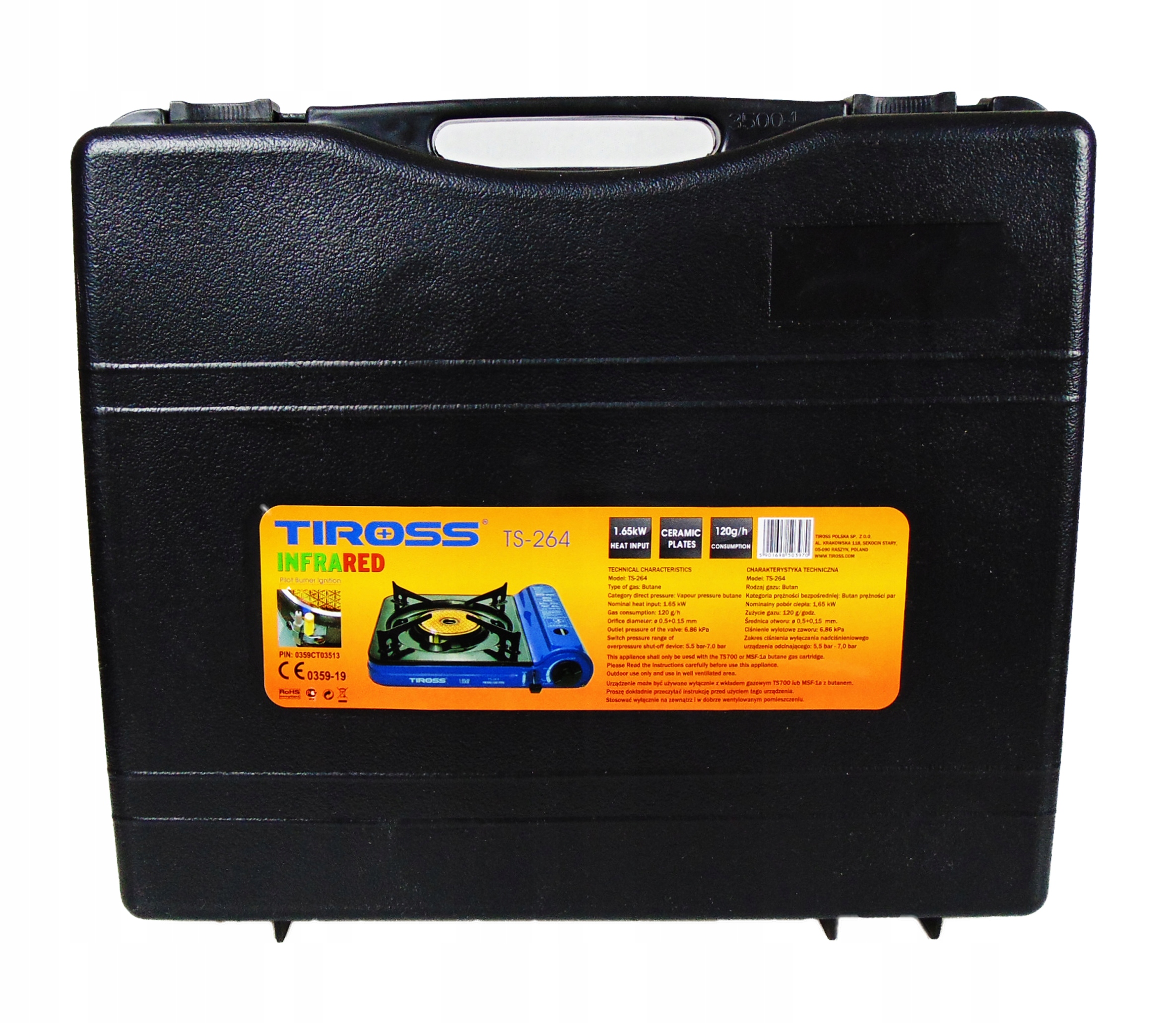 KUCHENKA TURYSTYCZNA GAZOWA CERAMICZNA TIROSS 264 Moc 1650 W