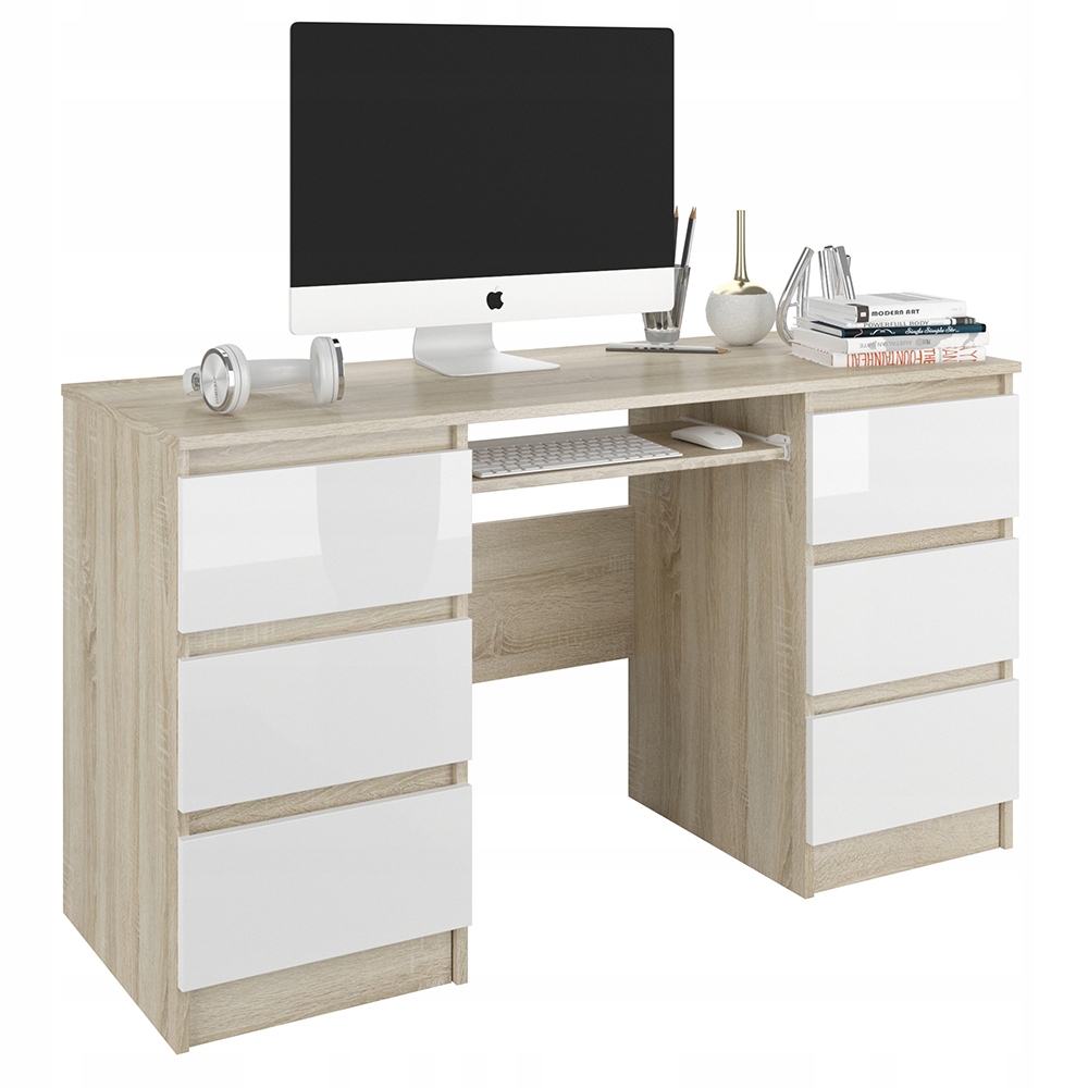 Meble Biurko komputer 6sz 135cm sonoma połysk N32